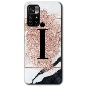 Xiaomi Redmi Note 11T Pembe Mermer Desenli İ Harfi Baskılı Uyumlu Silikon Kılıf