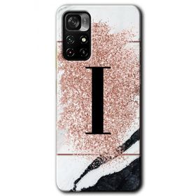 Xiaomi Redmi Note 11T Pembe Mermer Desenli İ Harfi Baskılı Uyumlu Silikon Kılıf