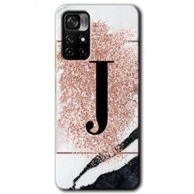 Xiaomi Redmi Note 11T Pembe Mermer Desenli J Harfi Baskılı Uyumlu Silikon Kılıf