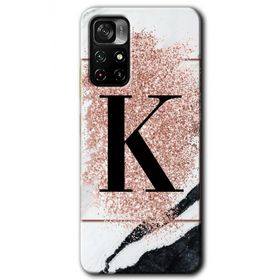 Xiaomi Redmi Note 11T Pembe Mermer Desenli K Harfi Baskılı Uyumlu Silikon Kılıf