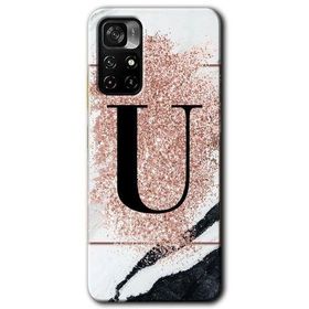 Xiaomi Redmi Note 11T Pembe Mermer Desenli U Harfi Baskılı Uyumlu Silikon Kılıf
