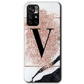 Xiaomi Redmi Note 11T Pembe Mermer Desenli V Harfi Baskılı Uyumlu Silikon Kılıf