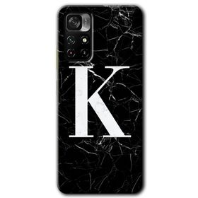 Xiaomi Redmi Note 11T Siyah Mermer Desenli K Harfi Baskılı Uyumlu Silikon Kılıf