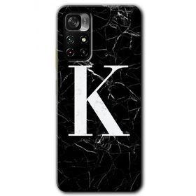 Xiaomi Redmi Note 11T Siyah Mermer Desenli K Harfi Baskılı Uyumlu Silikon Kılıf