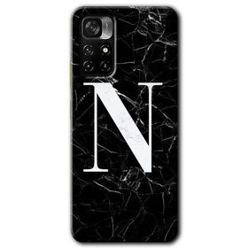 Xiaomi Redmi Note 11T Siyah Mermer Desenli N Harfi Baskılı Uyumlu Silikon Kılıf