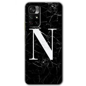 Xiaomi Redmi Note 11T Siyah Mermer Desenli N Harfi Baskılı Uyumlu Silikon Kılıf