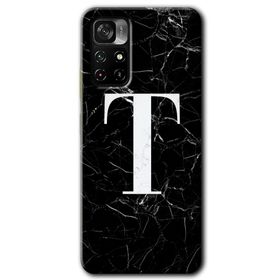 Xiaomi Redmi Note 11T Siyah Mermer Desenli T Harfi Baskılı Uyumlu Silikon Kılıf