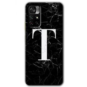 Xiaomi Redmi Note 11T Siyah Mermer Desenli T Harfi Baskılı Uyumlu Silikon Kılıf