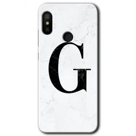 Xiaomi Redmi Note 6 Pro Beyaz Mermer Desenli G Harfi Baskılı Uyumlu Silikon Kılıf