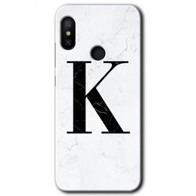 Xiaomi Redmi Note 6 Pro Beyaz Mermer Desenli K Harfi Baskılı Uyumlu Silikon Kılıf