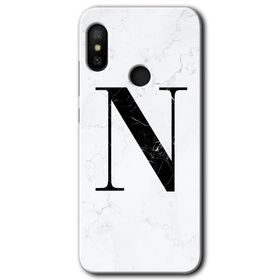 Xiaomi Redmi Note 6 Pro Beyaz Mermer Desenli N Harfi Baskılı Uyumlu Silikon Kılıf