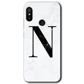 Xiaomi Redmi Note 6 Pro Beyaz Mermer Desenli N Harfi Baskılı Uyumlu Silikon Kılıf