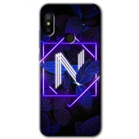 Xiaomi Redmi Note 6 Pro Dark Neon Yaprak N Harfi Baskılı Uyumlu Silikon Kılıf