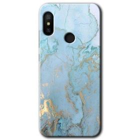Xiaomi Redmi Note 6 Pro Mavi Gold Mermer Baskılı Uyumlu Silikon Kılıf