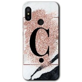 Xiaomi Redmi Note 6 Pro Pembe Mermer Desenli C Harfi Baskılı Uyumlu Silikon Kılıf