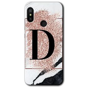 Xiaomi Redmi Note 6 Pro Pembe Mermer Desenli D Harfi Baskılı Uyumlu Silikon Kılıf