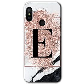 Xiaomi Redmi Note 6 Pro Pembe Mermer Desenli E Harfi Baskılı Uyumlu Silikon Kılıf