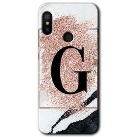 Xiaomi Redmi Note 6 Pro Pembe Mermer Desenli G Harfi Baskılı Uyumlu Silikon Kılıf