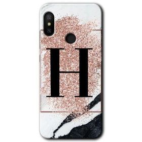 Xiaomi Redmi Note 6 Pro Pembe Mermer Desenli H Harfi Baskılı Uyumlu Silikon Kılıf