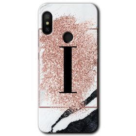 Xiaomi Redmi Note 6 Pro Pembe Mermer Desenli I Harfi Baskılı Uyumlu Silikon Kılıf