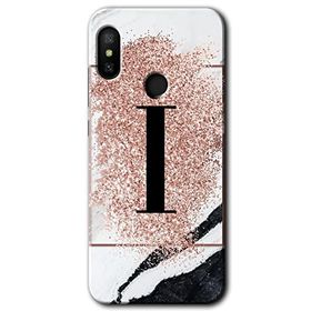 Xiaomi Redmi Note 6 Pro Pembe Mermer Desenli I Harfi Baskılı Uyumlu Silikon Kılıf