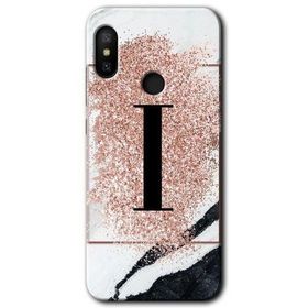 Xiaomi Redmi Note 6 Pro Pembe Mermer Desenli I Harfi Baskılı Uyumlu Silikon Kılıf