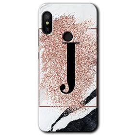 Xiaomi Redmi Note 6 Pro Pembe Mermer Desenli J Harfi Baskılı Uyumlu Silikon Kılıf