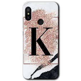 Xiaomi Redmi Note 6 Pro Pembe Mermer Desenli K Harfi Baskılı Uyumlu Silikon Kılıf