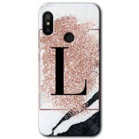 Xiaomi Redmi Note 6 Pro Pembe Mermer Desenli L Harfi Baskılı Uyumlu Silikon Kılıf