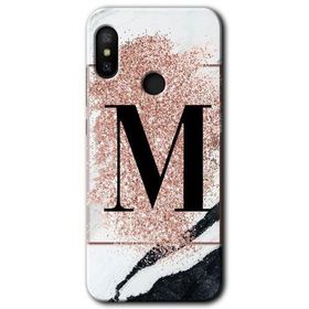 Xiaomi Redmi Note 6 Pro Pembe Mermer Desenli M Harfi Baskılı Uyumlu Silikon Kılıf