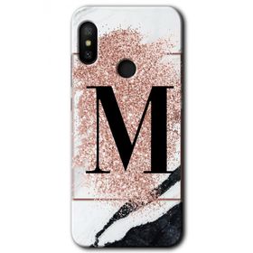 Xiaomi Redmi Note 6 Pro Pembe Mermer Desenli M Harfi Baskılı Uyumlu Silikon Kılıf