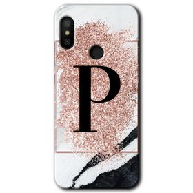 Xiaomi Redmi Note 6 Pro Pembe Mermer Desenli P Harfi Baskılı Uyumlu Silikon Kılıf