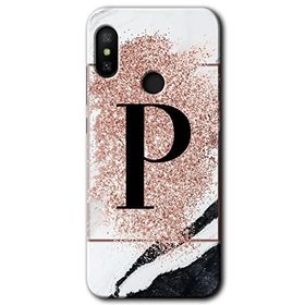 Xiaomi Redmi Note 6 Pro Pembe Mermer Desenli P Harfi Baskılı Uyumlu Silikon Kılıf