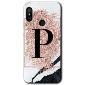 Xiaomi Redmi Note 6 Pro Pembe Mermer Desenli P Harfi Baskılı Uyumlu Silikon Kılıf