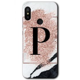 Xiaomi Redmi Note 6 Pro Pembe Mermer Desenli P Harfi Baskılı Uyumlu Silikon Kılıf