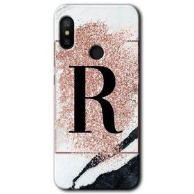 Xiaomi Redmi Note 6 Pro Pembe Mermer Desenli R Harfi Baskılı Uyumlu Silikon Kılıf