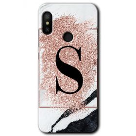 Xiaomi Redmi Note 6 Pro Pembe Mermer Desenli S Harfi Baskılı Uyumlu Silikon Kılıf