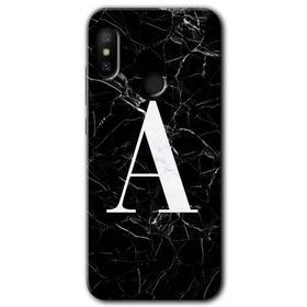 Xiaomi Redmi Note 6 Pro Siyah Mermer Desenli A Harfi Baskılı Uyumlu Silikon Kılıf