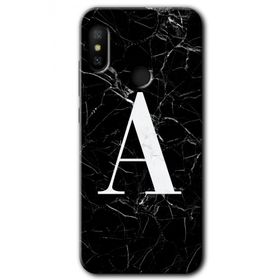 Xiaomi Redmi Note 6 Pro Siyah Mermer Desenli A Harfi Baskılı Uyumlu Silikon Kılıf