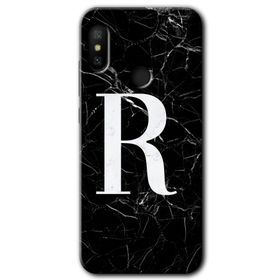 Xiaomi Redmi Note 6 Pro Siyah Mermer Desenli R Harfi Baskılı Uyumlu Silikon Kılıf