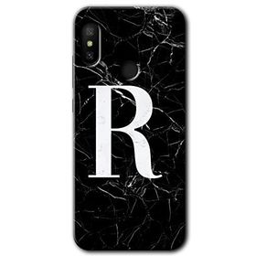 Xiaomi Redmi Note 6 Pro Siyah Mermer Desenli R Harfi Baskılı Uyumlu Silikon Kılıf