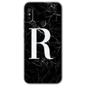 Xiaomi Redmi Note 6 Pro Siyah Mermer Desenli R Harfi Baskılı Uyumlu Silikon Kılıf