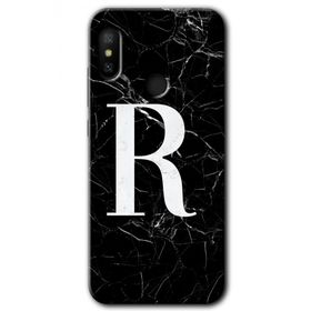 Xiaomi Redmi Note 6 Pro Siyah Mermer Desenli R Harfi Baskılı Uyumlu Silikon Kılıf
