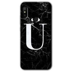 Xiaomi Redmi Note 6 Pro Siyah Mermer Desenli U Harfi Baskılı Uyumlu Silikon Kılıf