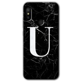 Xiaomi Redmi Note 6 Pro Siyah Mermer Desenli U Harfi Baskılı Uyumlu Silikon Kılıf