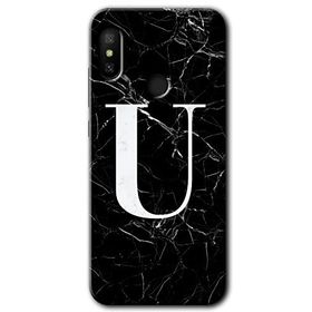 Xiaomi Redmi Note 6 Pro Siyah Mermer Desenli U Harfi Baskılı Uyumlu Silikon Kılıf