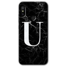 Xiaomi Redmi Note 6 Pro Siyah Mermer Desenli U Harfi Baskılı Uyumlu Silikon Kılıf