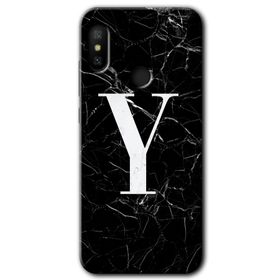 Xiaomi Redmi Note 6 Pro Siyah Mermer Desenli Y Harfi Baskılı Uyumlu Silikon Kılıf