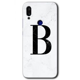 Xiaomi Redmi Note 7 Beyaz Mermer Desenli B Harfi Baskılı Uyumlu Silikon Kılıf