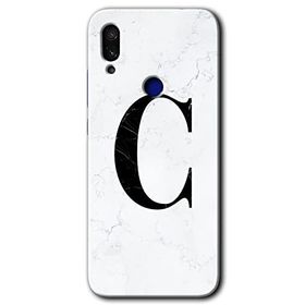 Xiaomi Redmi Note 7 Beyaz Mermer Desenli C Harfi Baskılı Uyumlu Silikon Kılıf